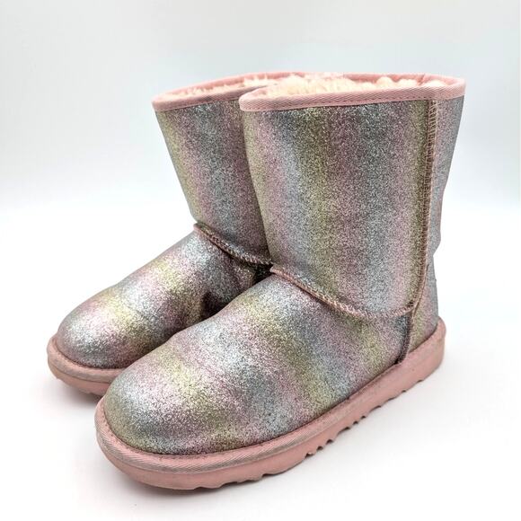 UGG Classic Short II Rainbow Sparkles Boots Round Toe Kid's Size US5 EU37 - Picture 1 of 8